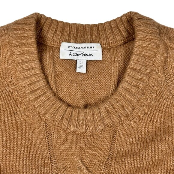 Stockholm Atelier & Other Stories Cable Knit Wool Sweater Sz.S Camel Oversized - Picture 5 of 12